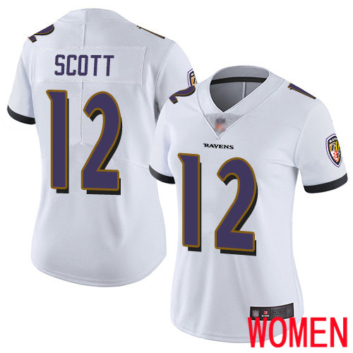 Baltimore Ravens Limited White Women Jaleel Scott Road Jersey NFL Football #12 Vapor Untouchable->women nfl jersey->Women Jersey
